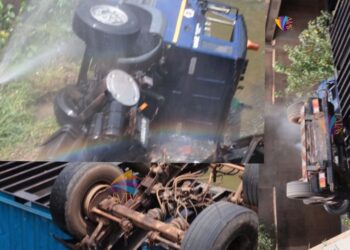 Truck Driver Swerves Road Bump, Falls Into A Ditch on the Tema Motorway