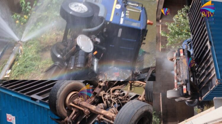 Truck Driver Swerves Road Bump, Falls Into A Ditch on the Tema Motorway