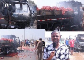 Tomato truck catches fire on Tema motorway, owner loses over GHS3000